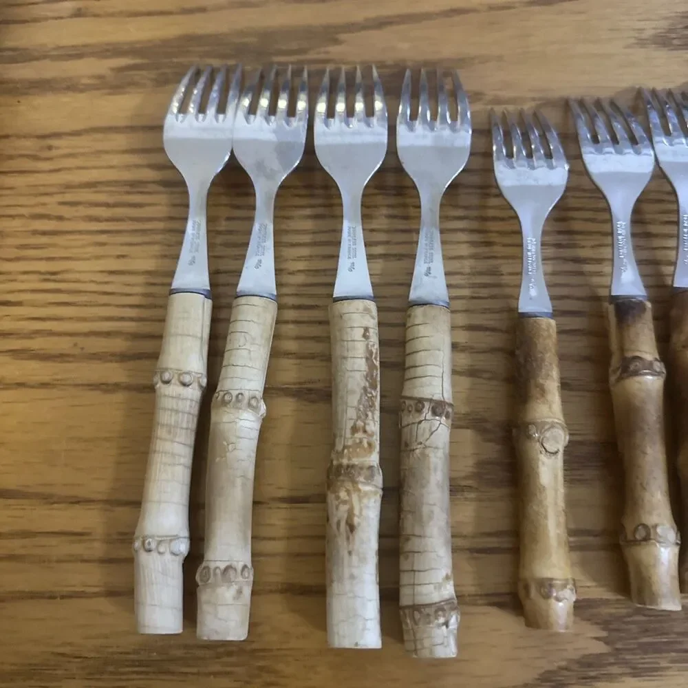 VTG Natural Bamboo Handle Flatware-Made in France Stainless Steel-12 Pieces